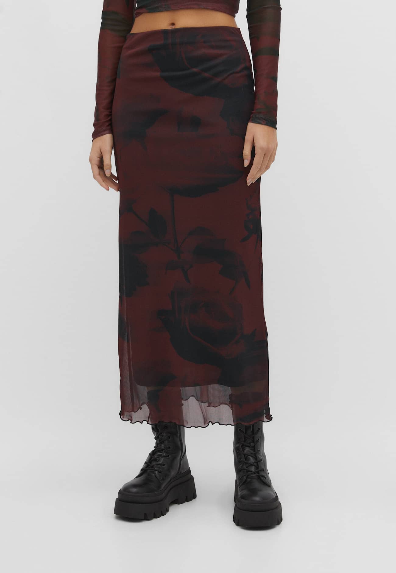 Saia midi de tule estampada