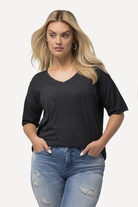 T-Shirt, cold dyed, Oversized, V-Ausschnitt, Halbarm
