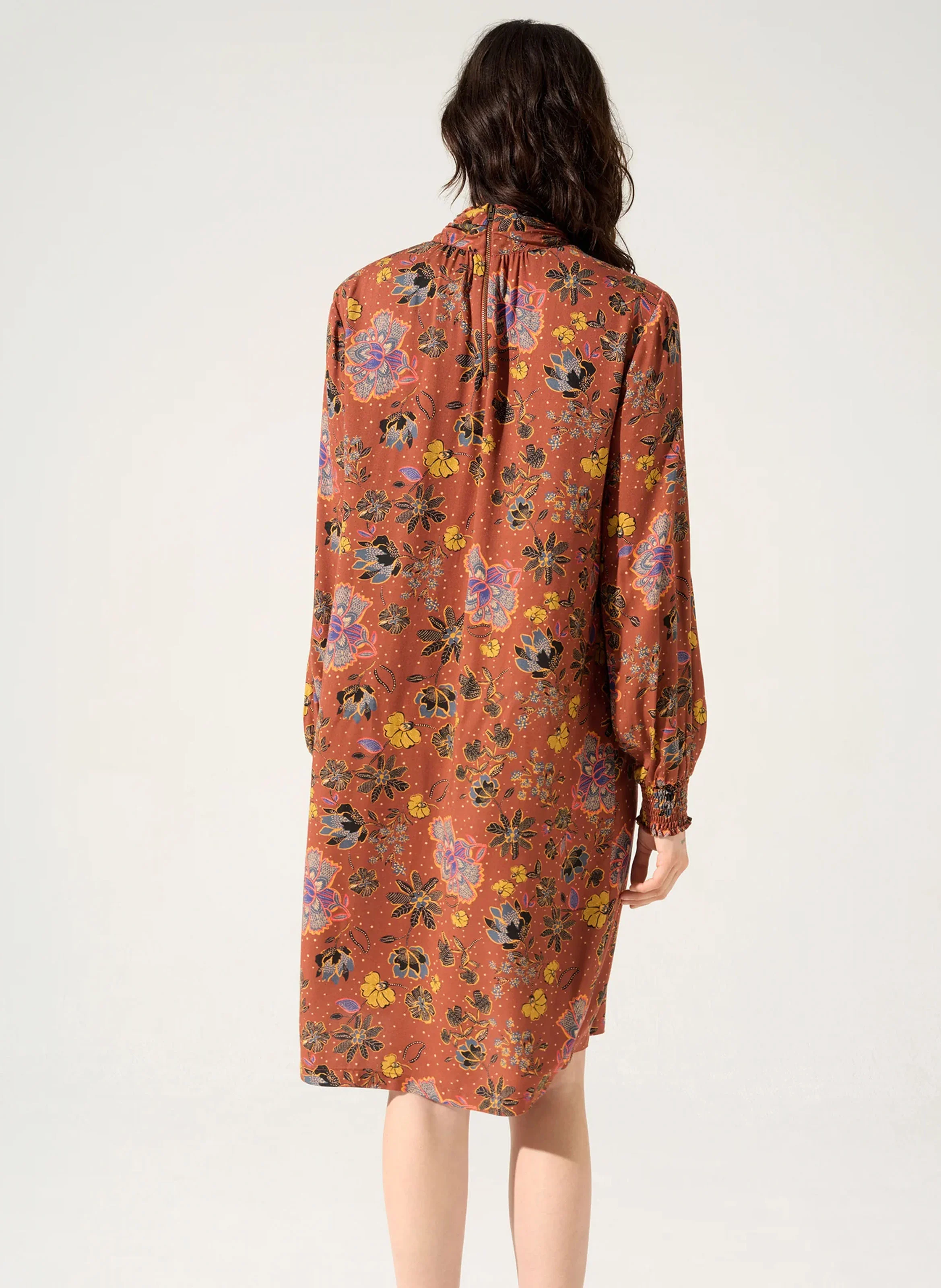 GITA - Robe col montant droite imprimée | Rouge