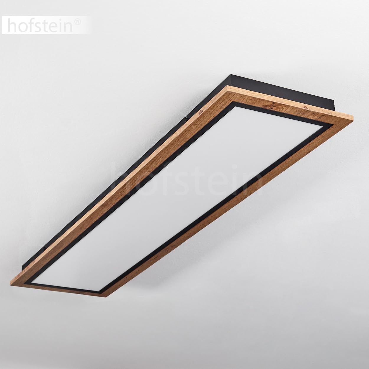 LED Deckenleuchte Salmi, moderne Deckenlampe aus Metall/MDF/Kunststoff in Schwarz/Holzoptik/Braun/Weiß, rechteckige Leuchte (120 cm x 30 cm), 4000 Lumen, 3000 Kelvin, LED 36 Watt