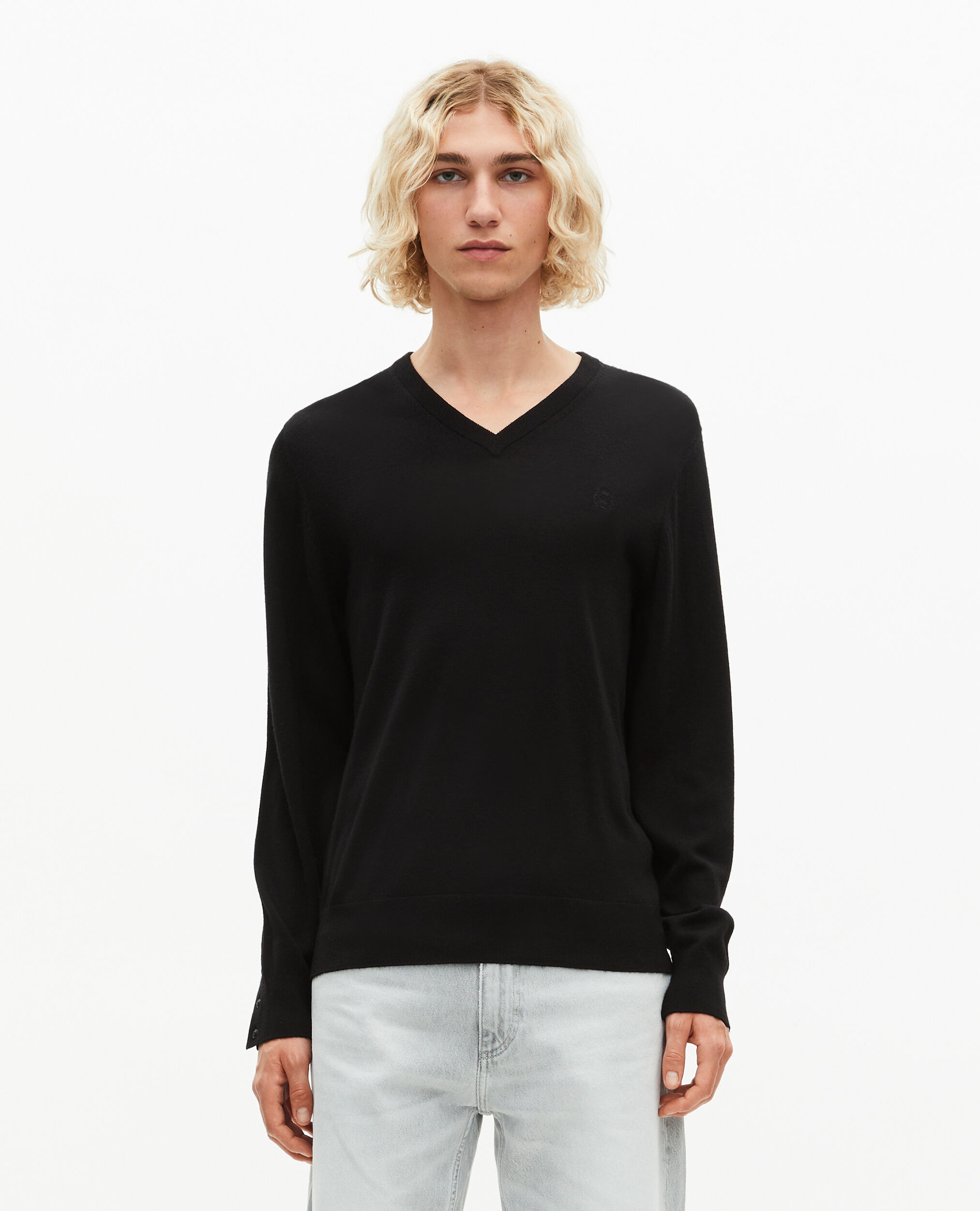 Pull col V en laine mérinos noir