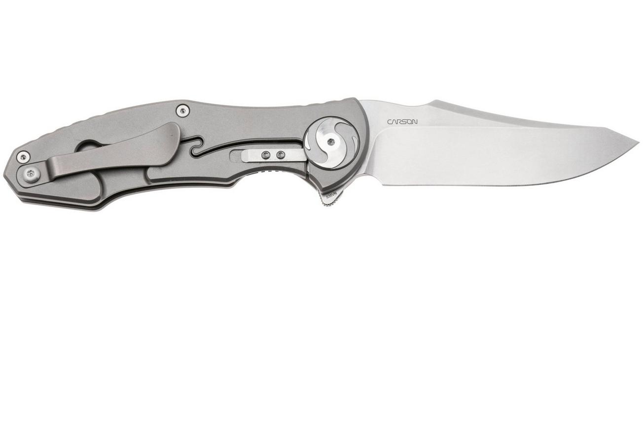 Real Steel Exorcist 9423, Stonewashed CPM S35VN, Sandblasted Titanium, Green Micarta Inlays zakmes, Carson Huang design