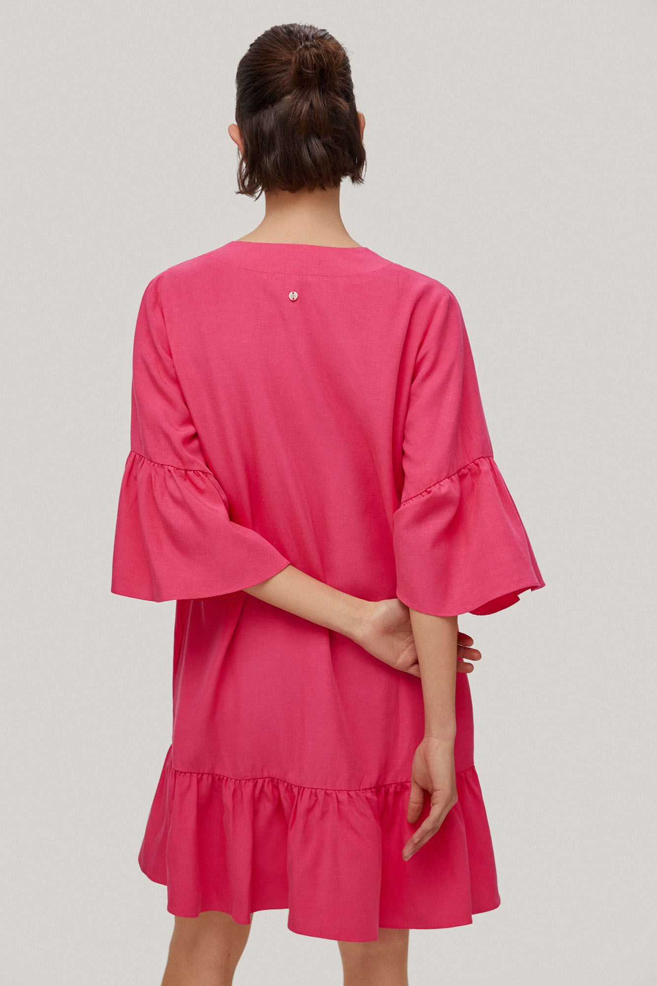 Vestido túnica em tencel e linho - Rosa