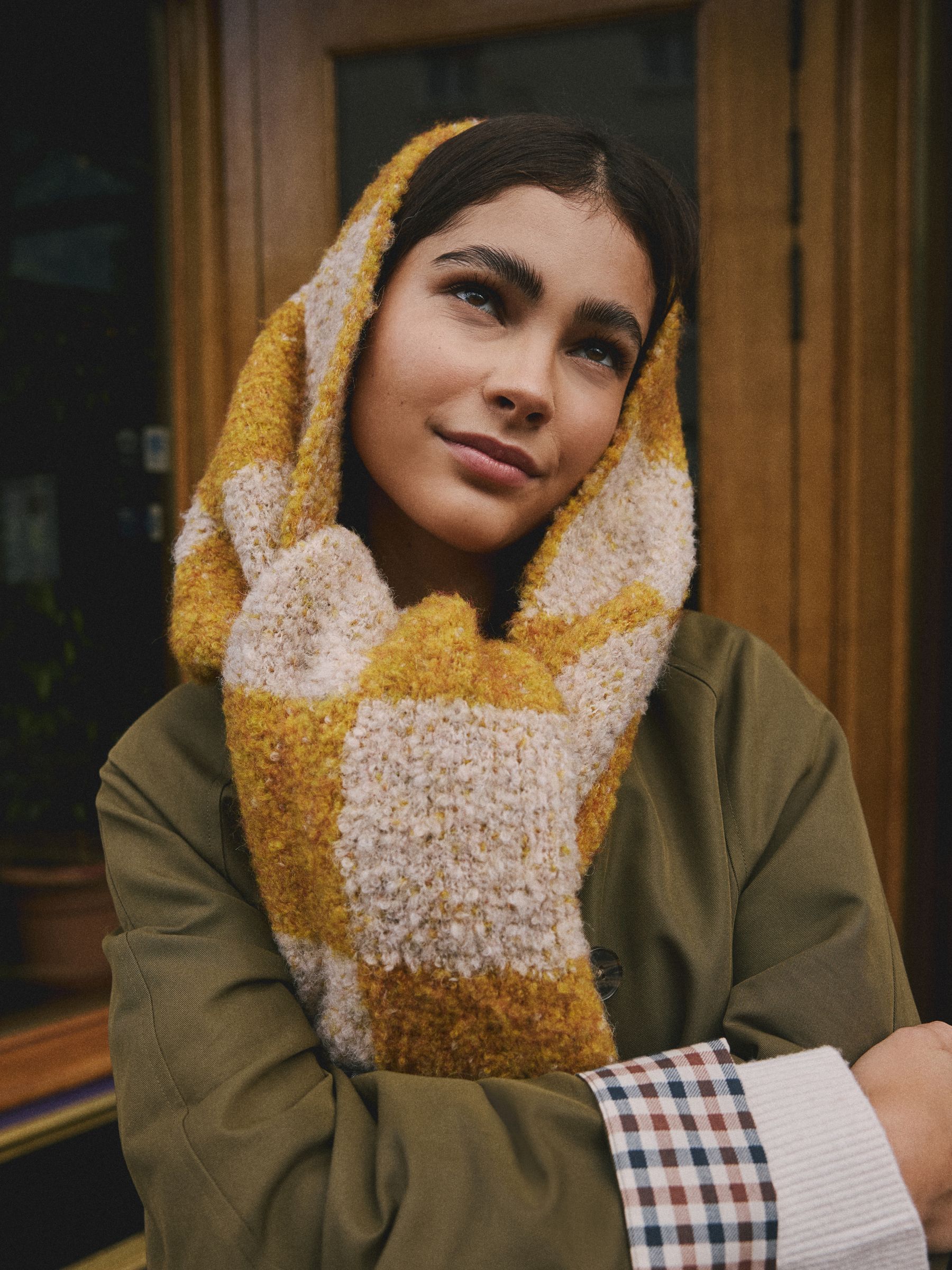 Okergeel - Checkerboard Boucle Knitted Heavweight Scarf