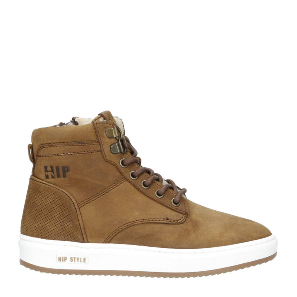 Hip leren sneakers cognac