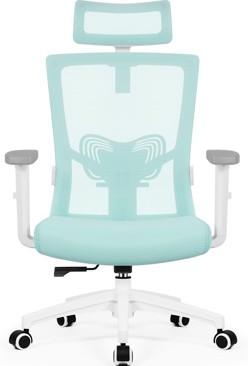 Daccormax Bürostuhl Ergonomisch, Schreibtischstuhl mit Verstellbarer Kopfstütze, Armlehnen, Lendenwirbelstütze, Drehstuhl Wippfunktion, Chefsessel aus Mesh,Rückenschonend, Bürostuhl 150kg