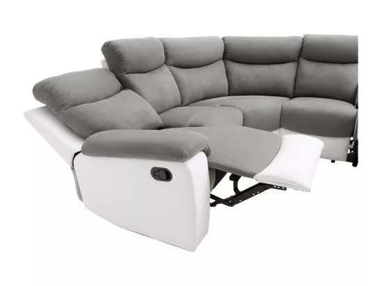Canapé d'Angle de Relaxation Oscar 5 places bi-matière - Gris / Blanc - L238 x P238 x H99cm - Loungitude