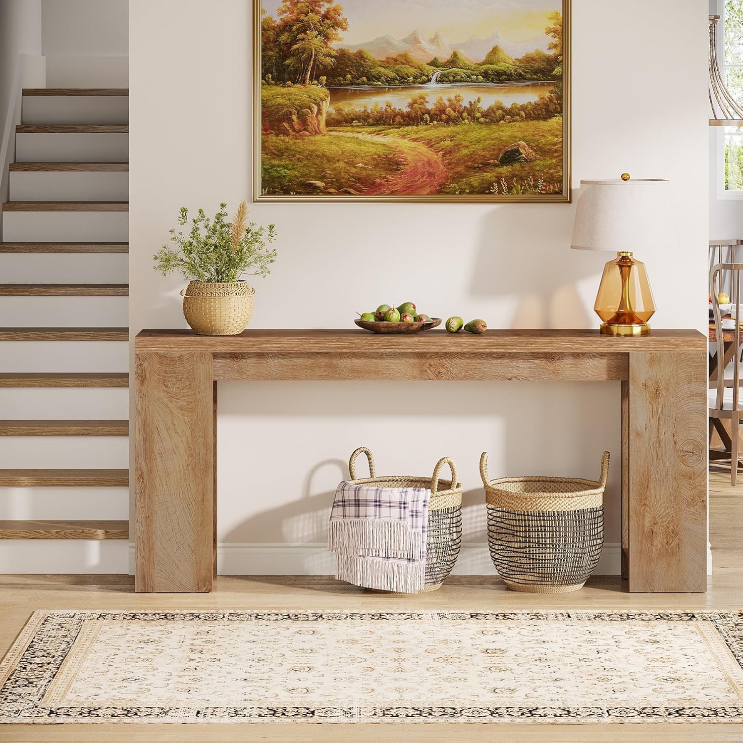 Tribesigns Konsolentisch, 160 x 29.5 x 85 cm, Beistelltisch, Flurtisch, Sofatisch für Kleinen Raum, Sofatisch aus Holz im Landhausstil für Eingang, Flur, Wohnzimmer, Helles Eichenbraun