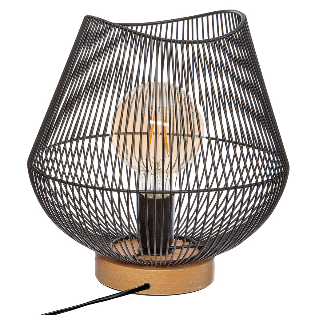 Lampe à poser métal bois noir 26x28cm