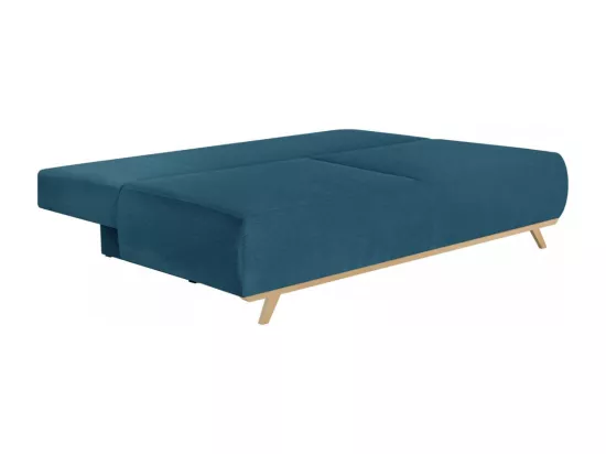 Canapé convertible 3 places avec coffre de rangement en tissu bleu canard - Laria