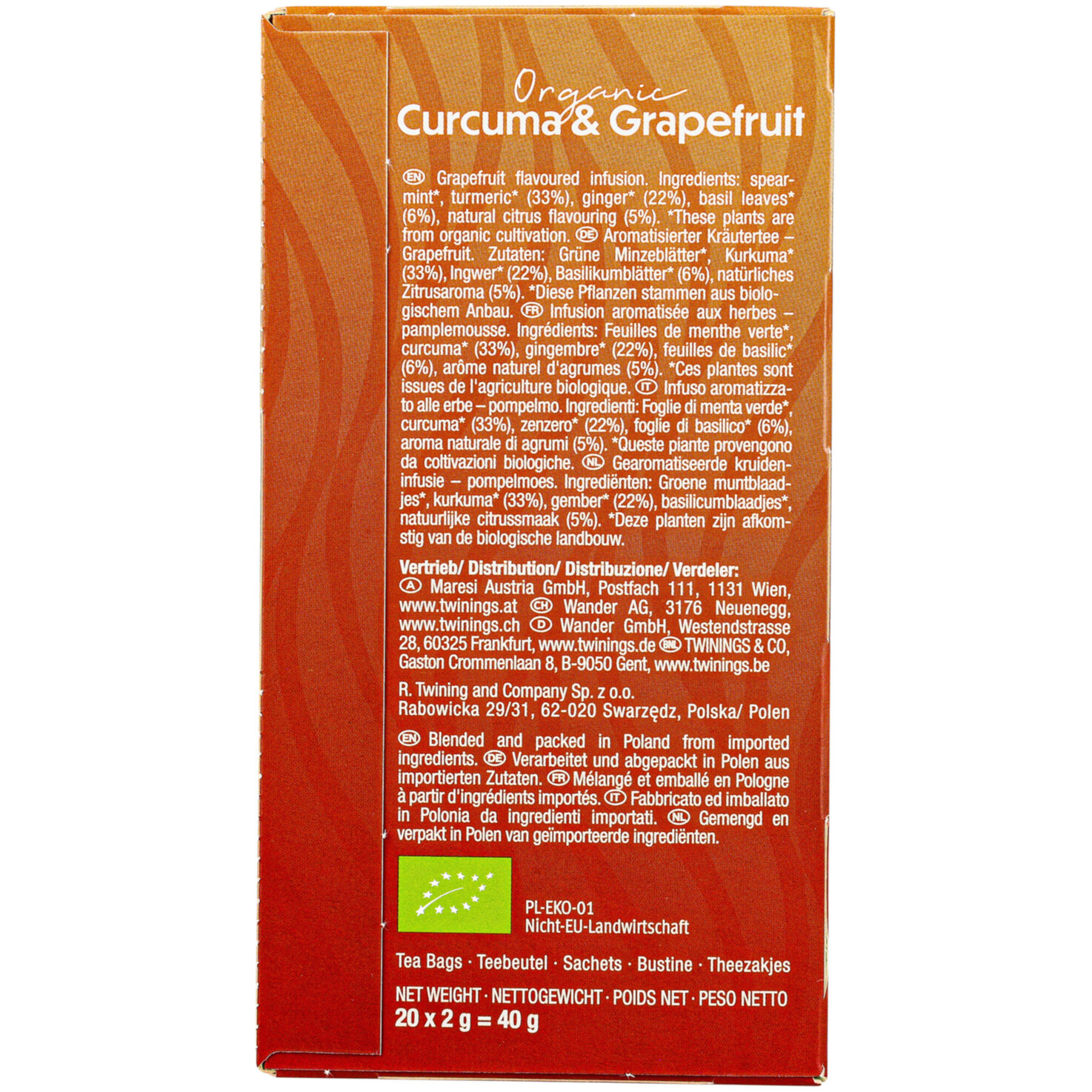 Twinings Bio Kurkuma-Grapefruit 20 Beutel