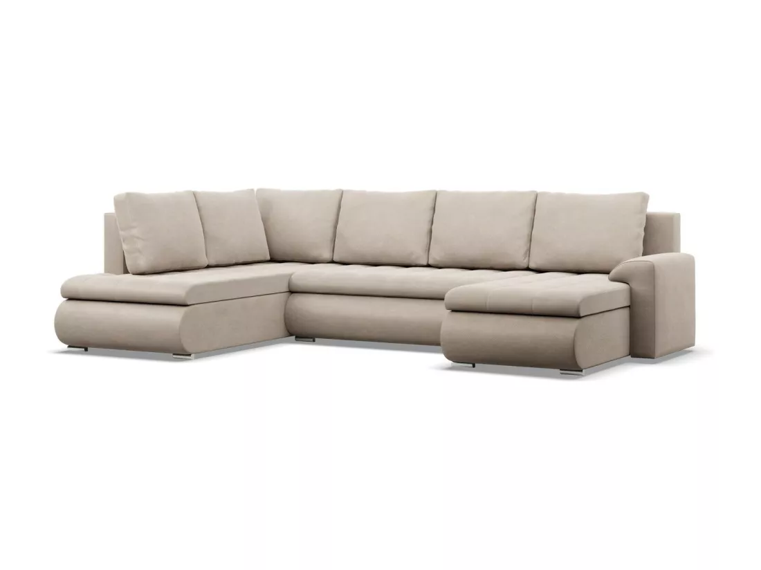 Canapé d'angle en U avec fonction sommeil, Ottoman, Beige