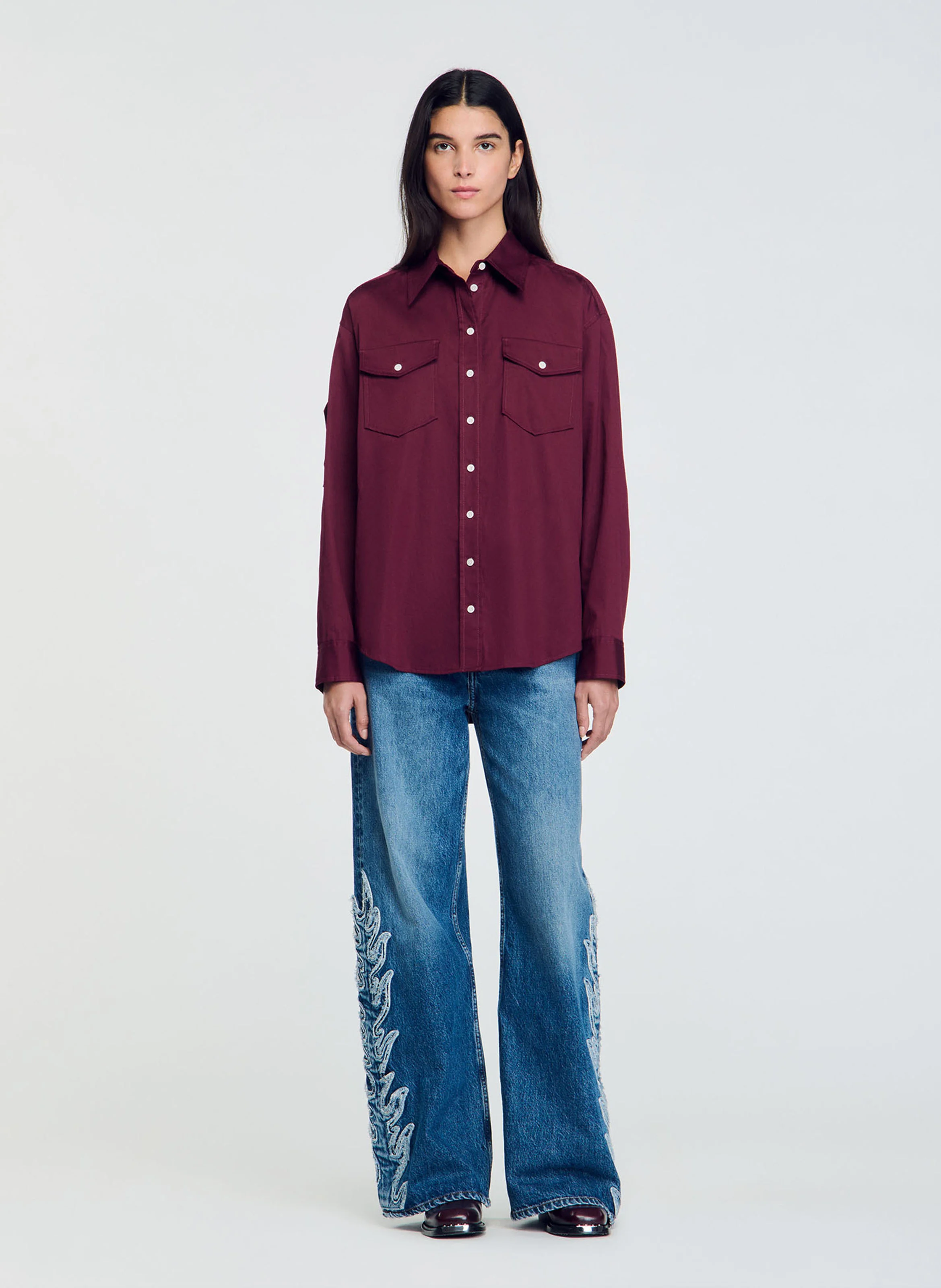 Chemise droite en coton | Rouge