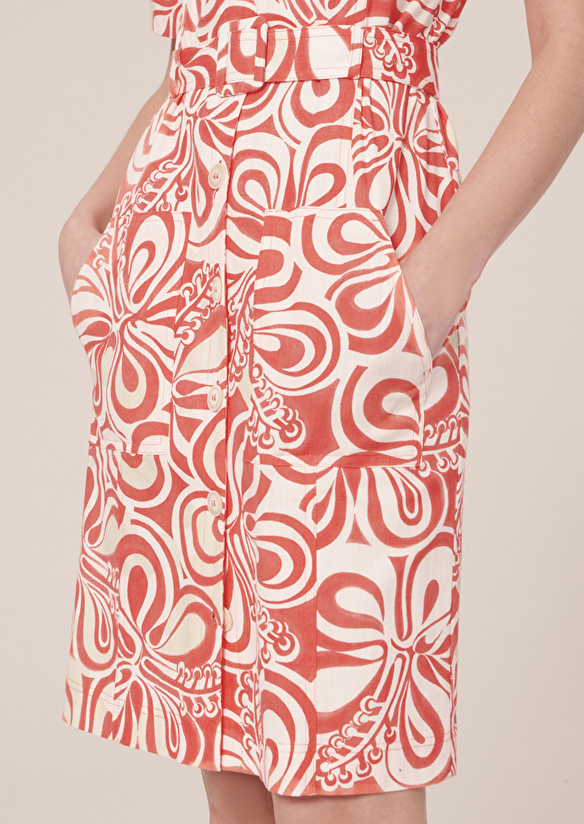 Robe Rosemarineécrue à motif graphique corail en coton