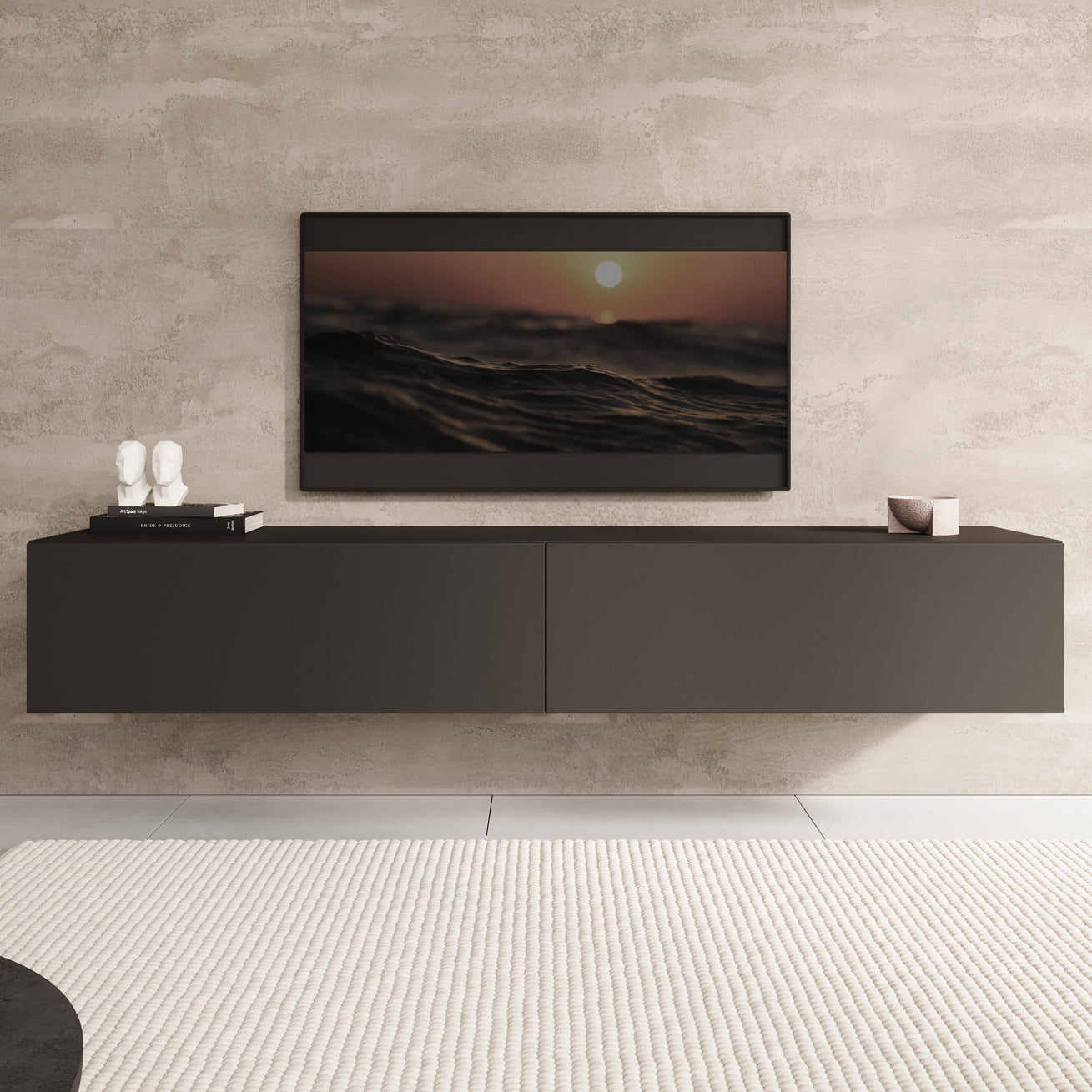 Palm - TV-Meubel - Mat zwart - 180x39x30 cm