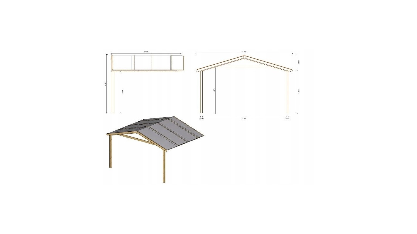 Abri de jardin en bois - 4x3 m - 24 m2 + terrasse avec balustrade et avant-toit en bois