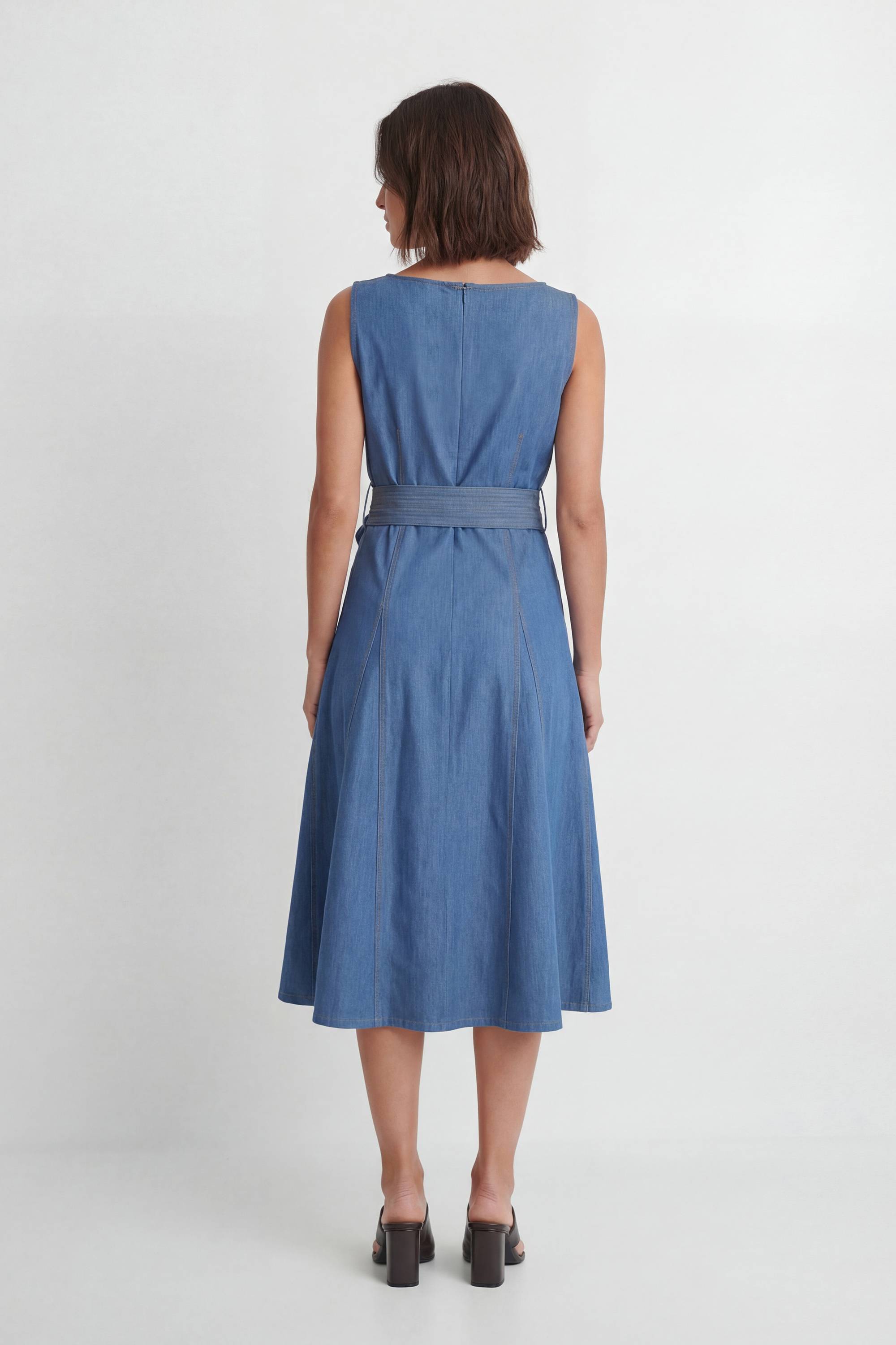 KarenMillen Robe Ajustée En Denim À Jupe Évasée Avec Ceinture