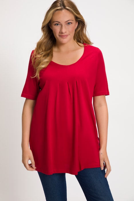 T-Shirt, Zierfalten, A-Linie, Rundhals, Halbarm, Modal