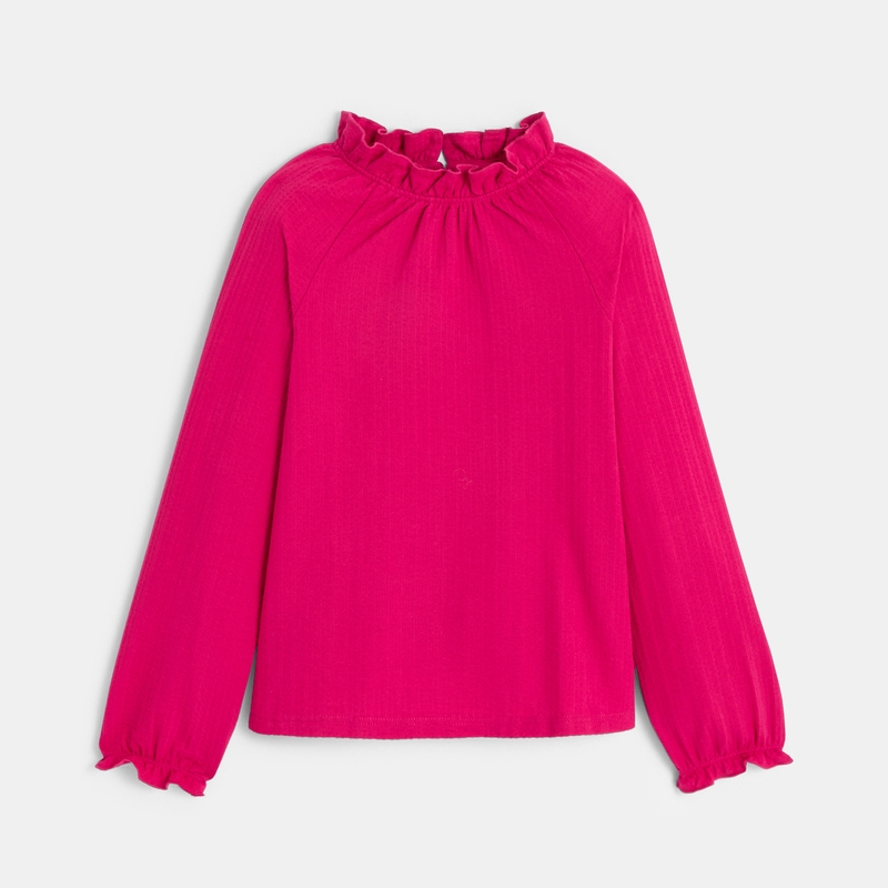 T-shirt à col collerette rose fille