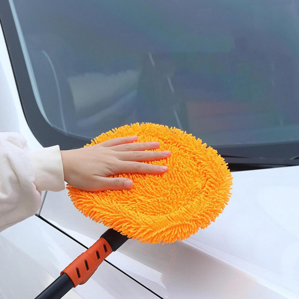 (58-90cm) Auto Reinigungs Mopp Wasch Bürste mit Verstellbarer Teleskopstange - Schwarz / Orange