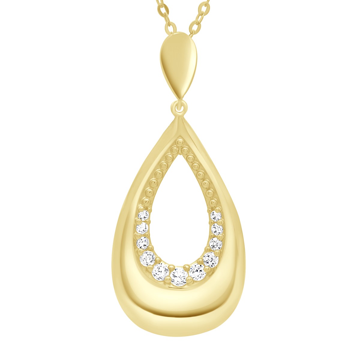 Collier - Pendentif Fantaisie Orné d'Oxydes de Zirconium - Or Jaune