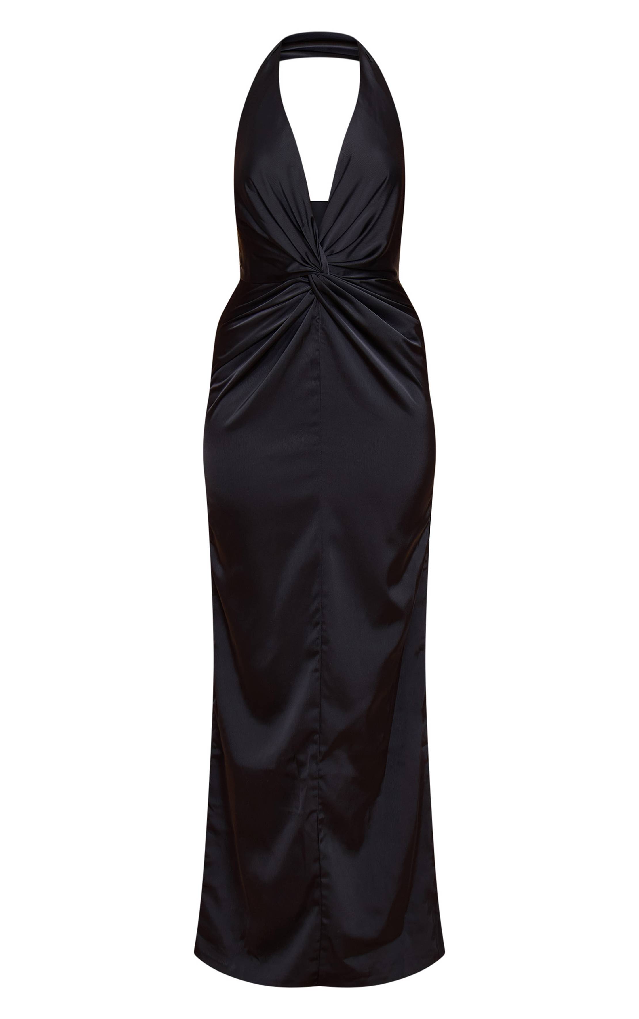 Noir Robe Longue De Demoiselle D'honneur En Satin Avec Détail Torsadé Et Col Licou