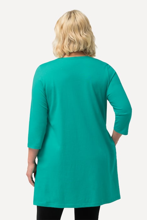 Longshirt, Ziernähte, A-Linie, V-Ausschnitt, 3/4-Arm