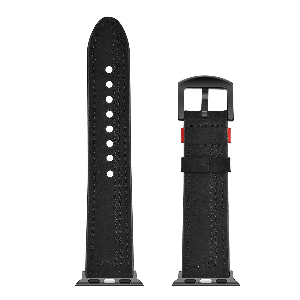 Apple Watch (49/46/45/44 mm) Ersatz Echtleder Stripes Armband (Gelenkumfang: 175-220mm) - Schwarz / Rot