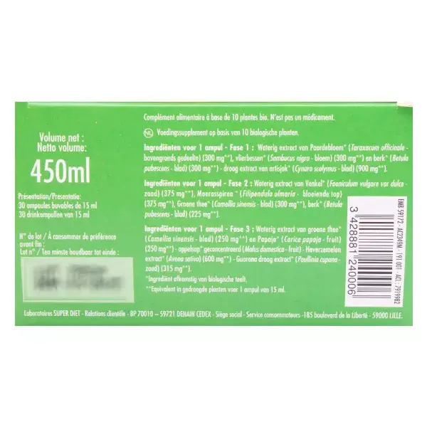 Superdiet Protocole Minceur Bio 30 ampoules