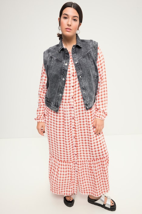 Jeans-Weste, Loose Fit, Hemdkragen, seitlich elastischer Saum