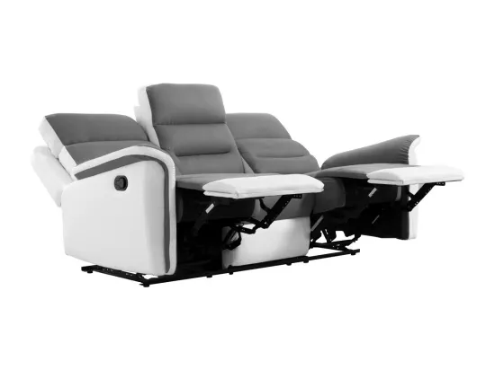 Canapé de Relaxation 3 places en Microfibre et Simili Léon - Blanc et gris - L191 x 94 x 100cm - Loungitude