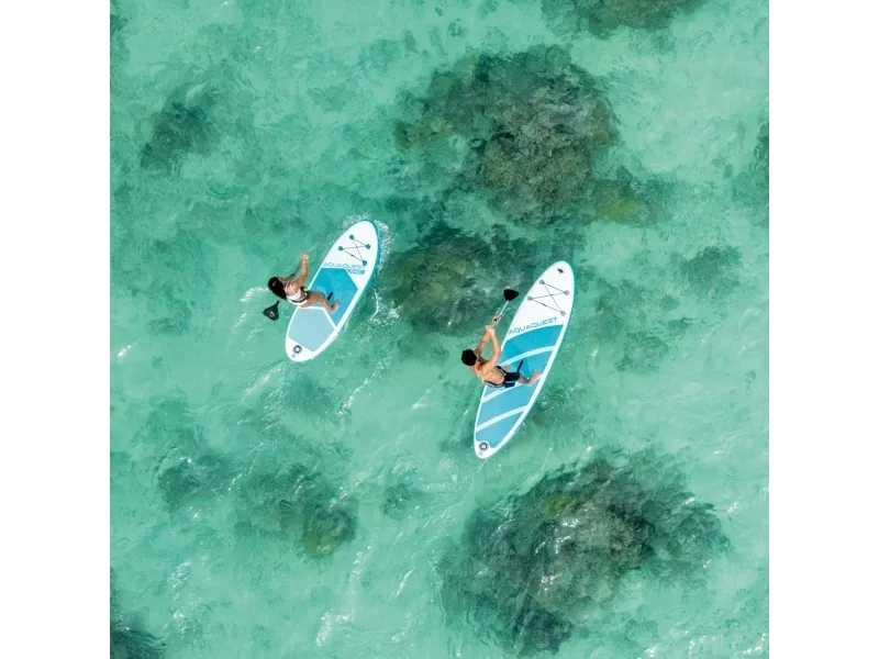 Intex Aqua Quest 320, Stående padelboard (SUP), Flad, Flad, Blå, Lyse Blå, Hvid, EVA (ethylenvinylacetat), Polyvinylchlorid (PVC), Aluminium