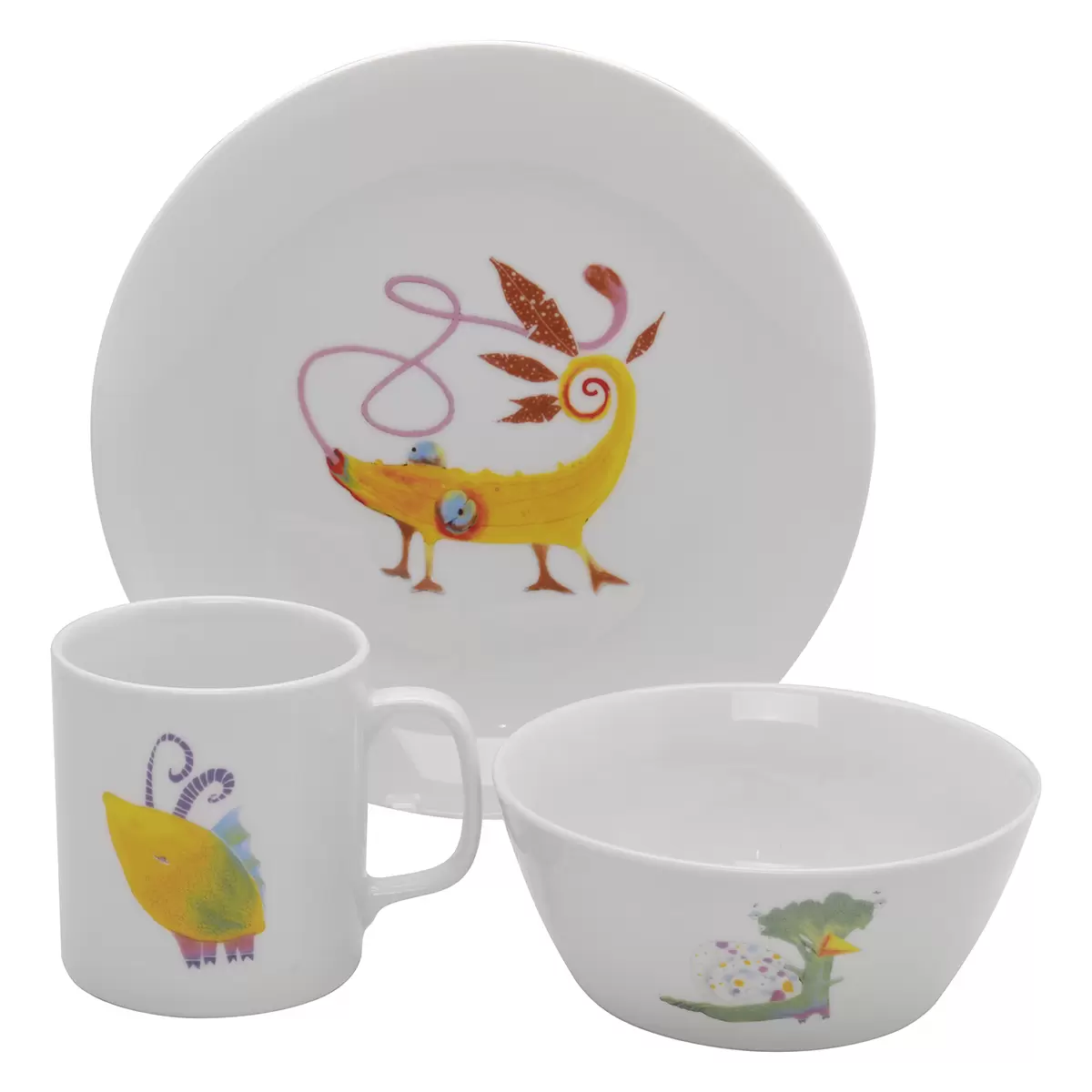 Kindergeschirrset 3tlg. KIDS WORLD weiss,bunt