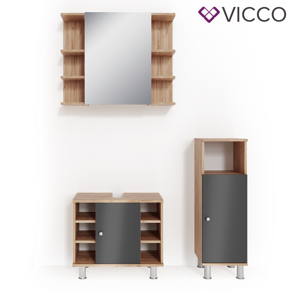 VICCO Badmöbel Set FYNN Eiche Anthrazit Spiegelschrank Unterschrank Badschrank