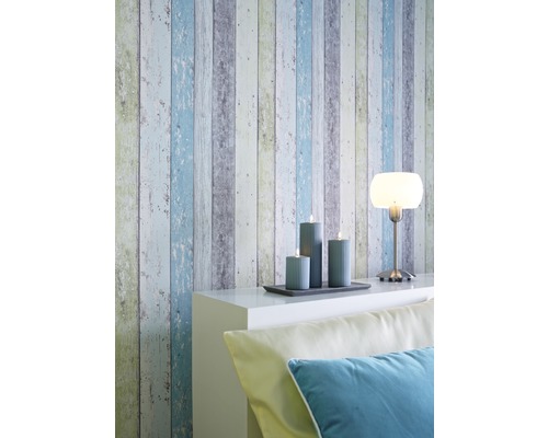 Vliesbehang 8550-77 Best of Wood'n Stone plankhek blauw/groen