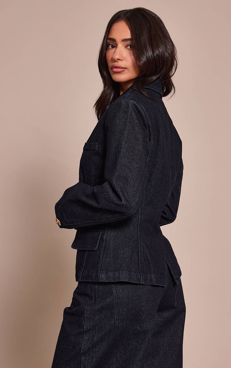 Bleu Indigo Blazer En Jean Boutonné Petite
