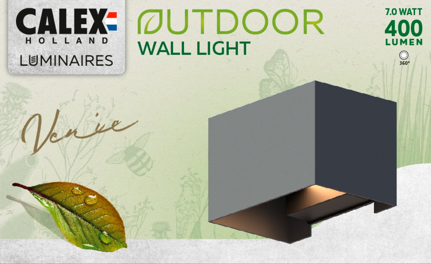 Calex wandlamp Venice antraciet 10 x 15 x 10 cm