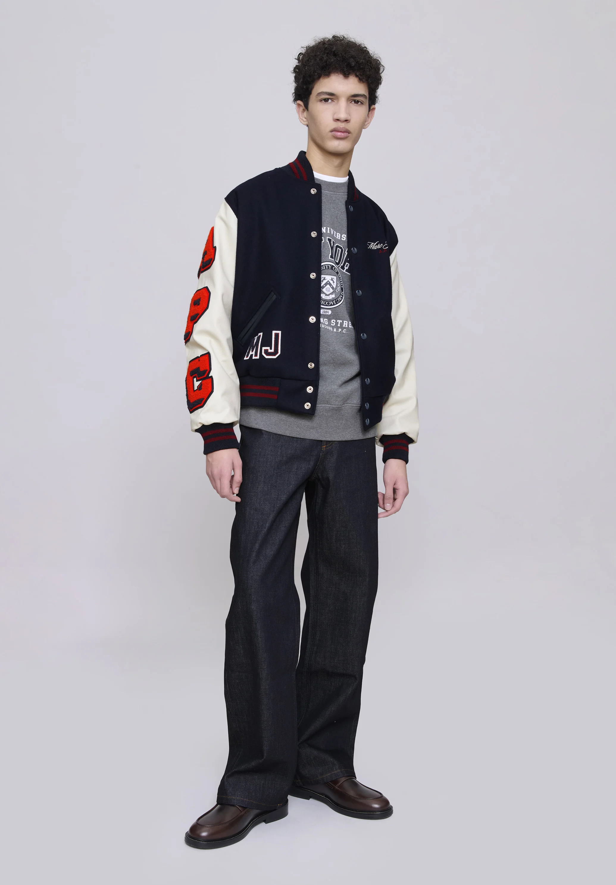 A.P.C. x Marc Jacobs. The Varsity Jacket - Dark navy/blanc casse