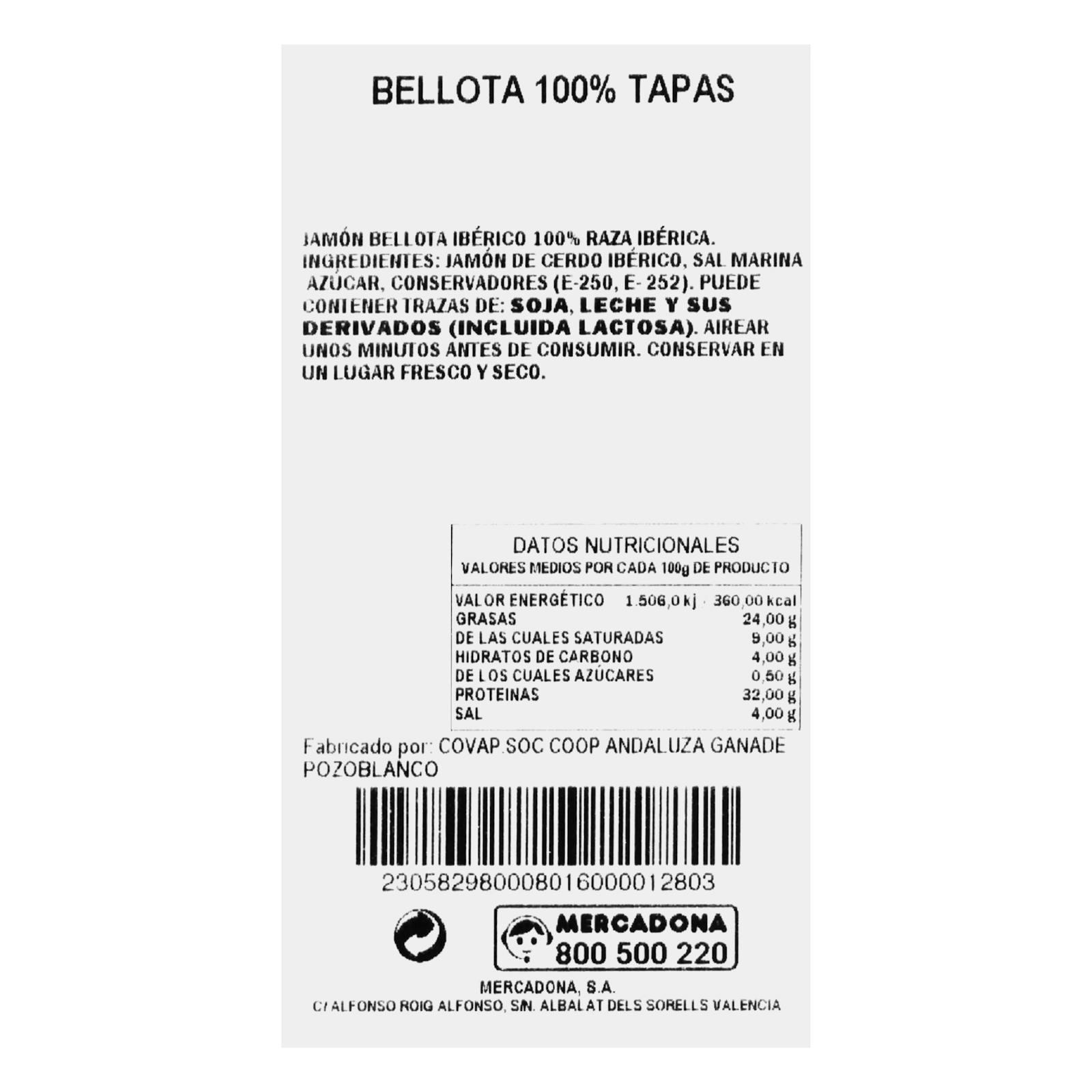 Jambon 100% ibérique nourri au gland tranché en tapas