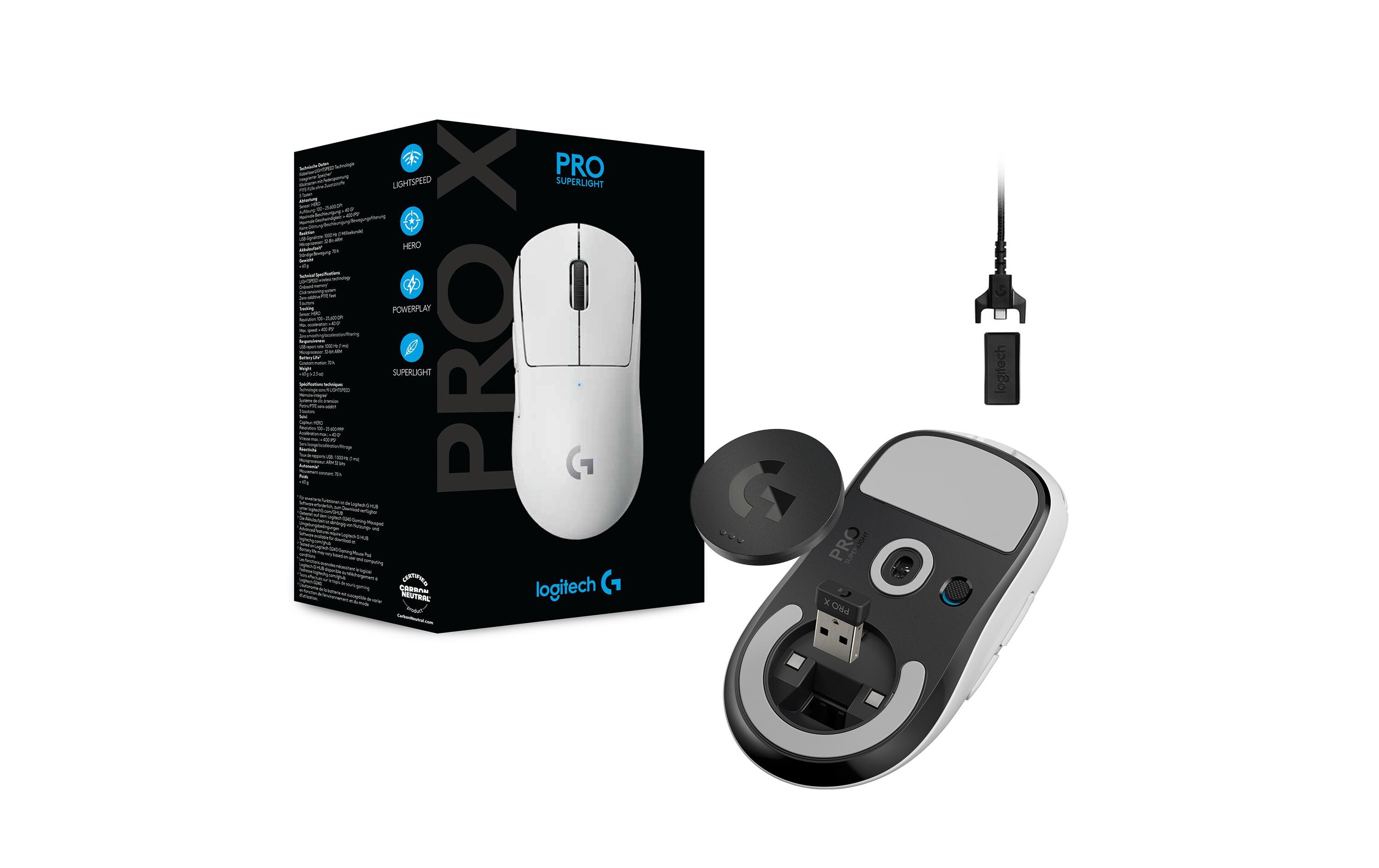 Gaming-Maus Pro X Superlight WeissExtrem leichte Gaming-Maus mit leistungsvoller Performance