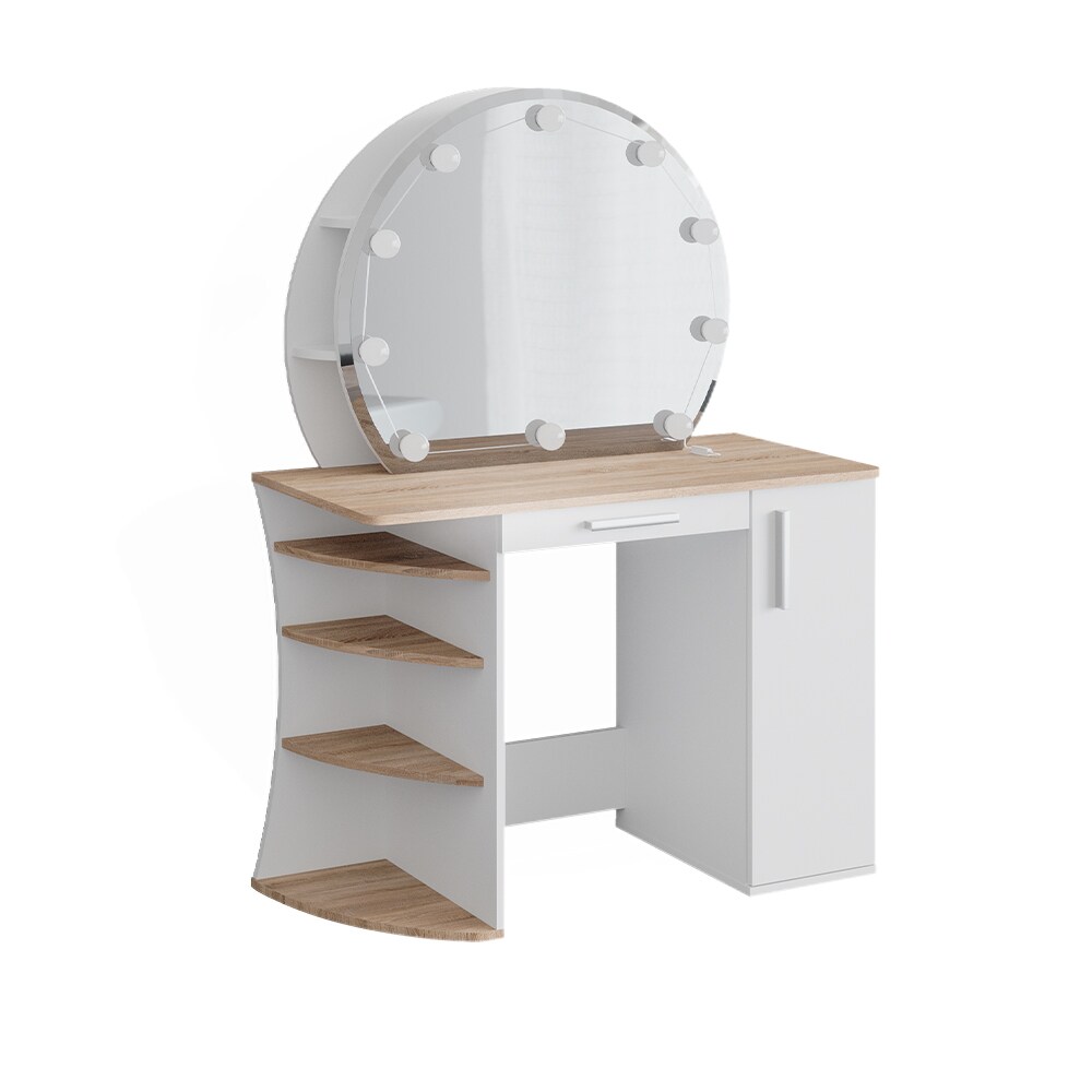 Vicco Schminktisch Frisiertisch Kosmetiktisch Almina Weiß Sonoma Schminkspiegel 100x143 modern LED Beleuchtung Schlafzimmerkommode Schminkkommode Schublade Frisierkommode Make-Up-Tisch