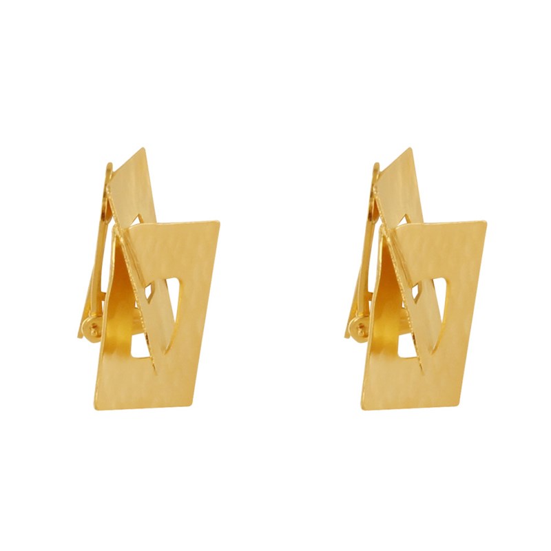 Boucles d'Oreilles Clip Laiton Doré Deux Carrés Entrelacés