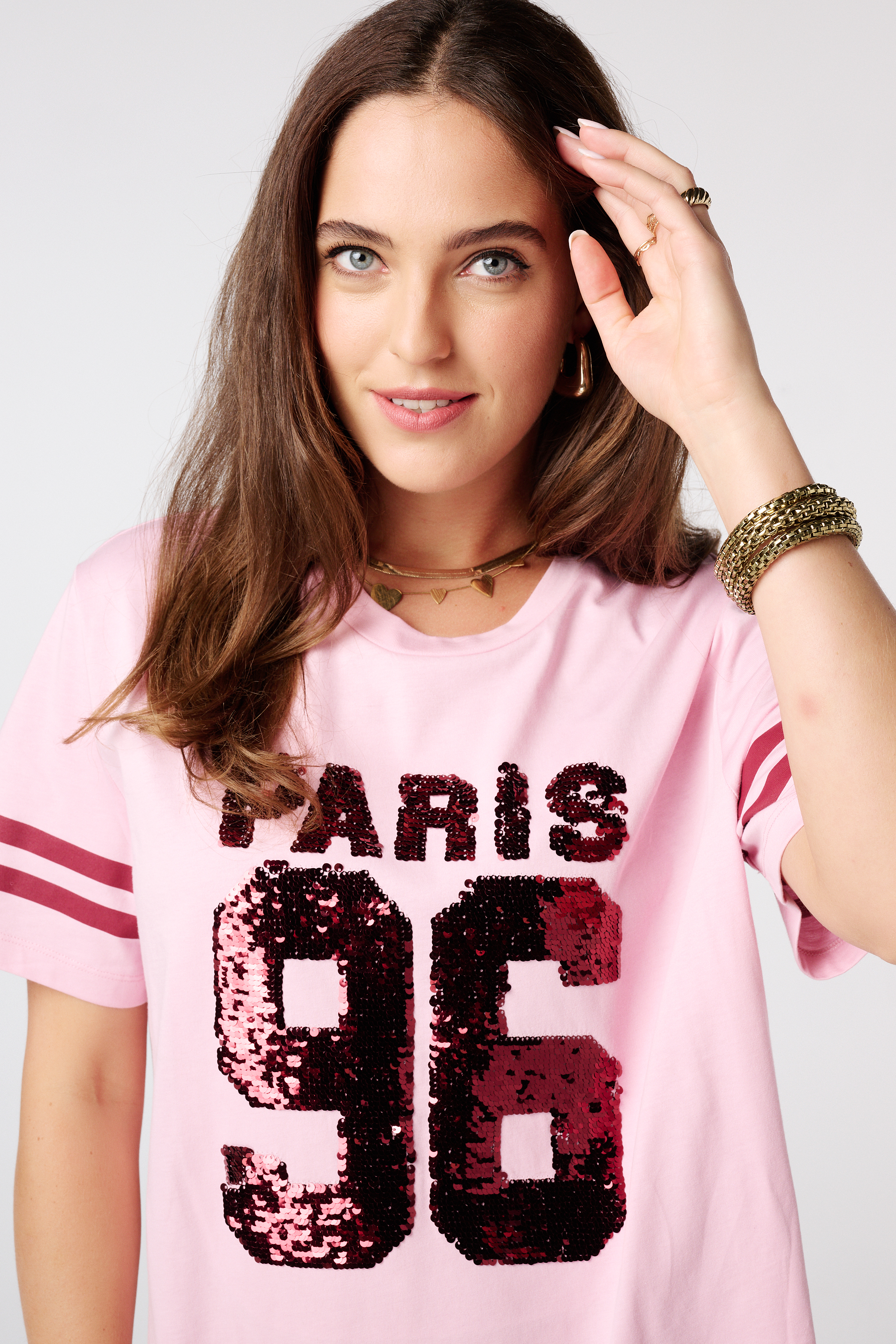 T-shirt met pailletten Licht pink
