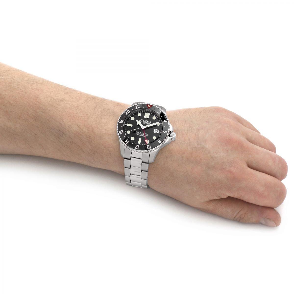 Depth Charge Stainless Steel Black Dial Dive Watch