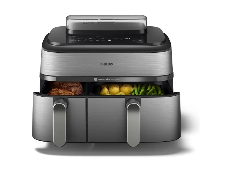 Philips Series 5000 NA555 - Dobbelt varmluftssteger - 9 liter - 2.75 kW - sølv