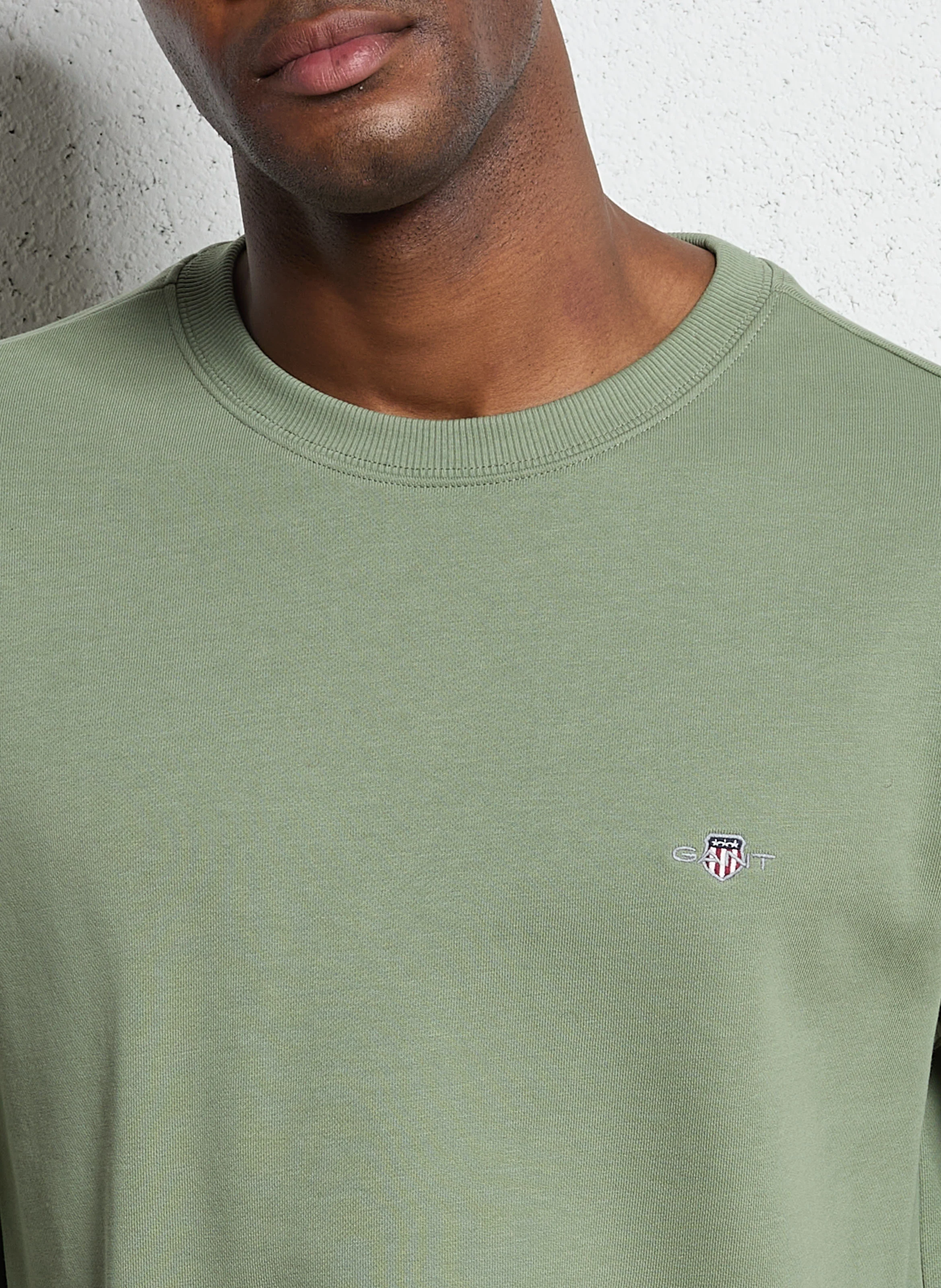 Sweatshirt col rond en coton mélangé| Vert