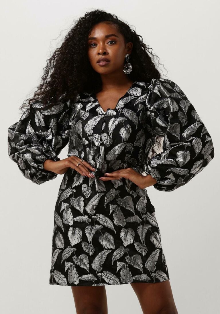 SELECTED FEMME zilveren selected femme mini jurk slfpaula silver leaf ls short dress