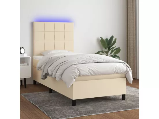 Sommier tapissier avec matelas et LED Crème 90x190 cm Tissu