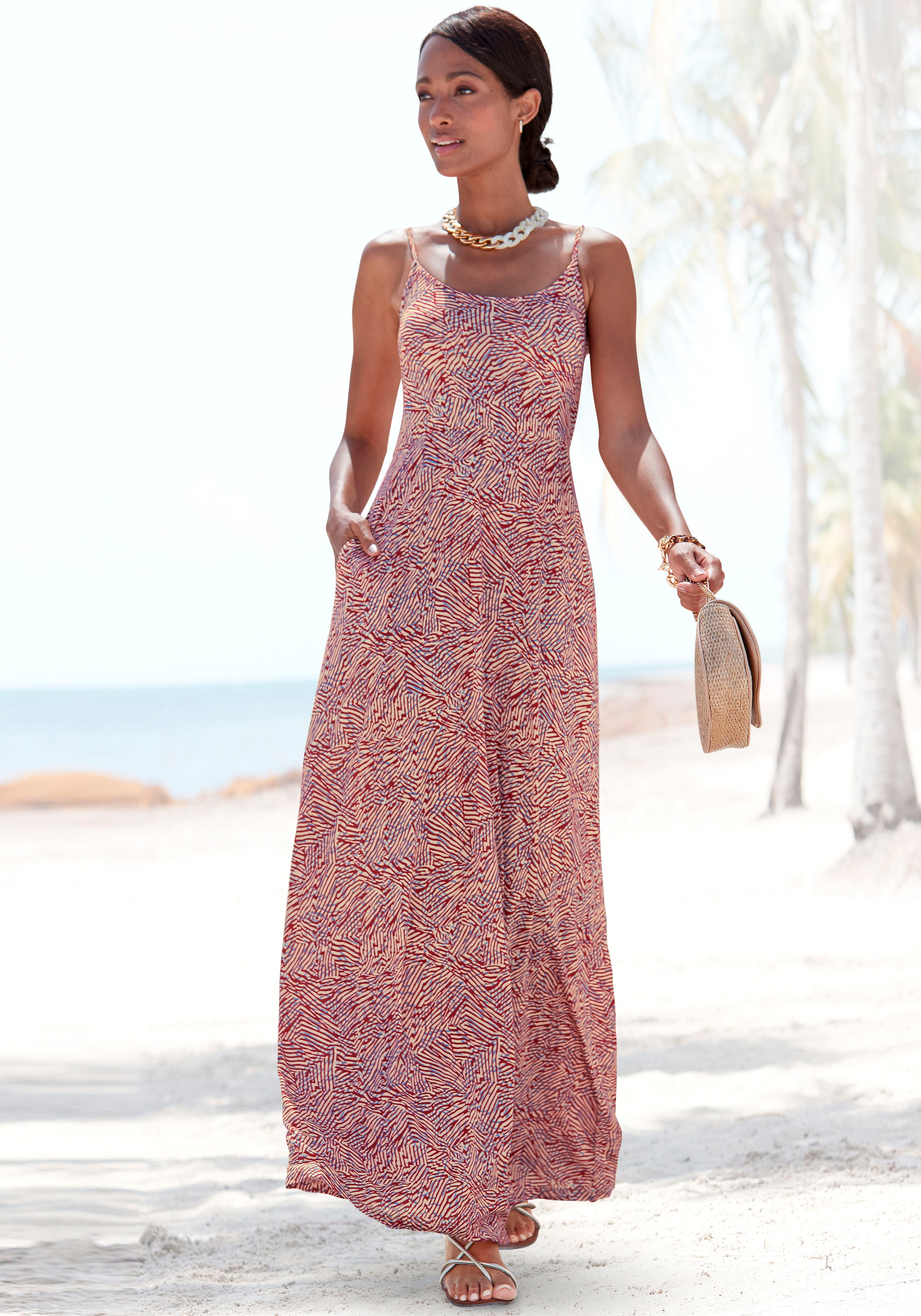 Vivance Maxikleid Eingrifftaschen mit grafischem Alloverdruck und Taschen, Sommerkleid, Strandkleid