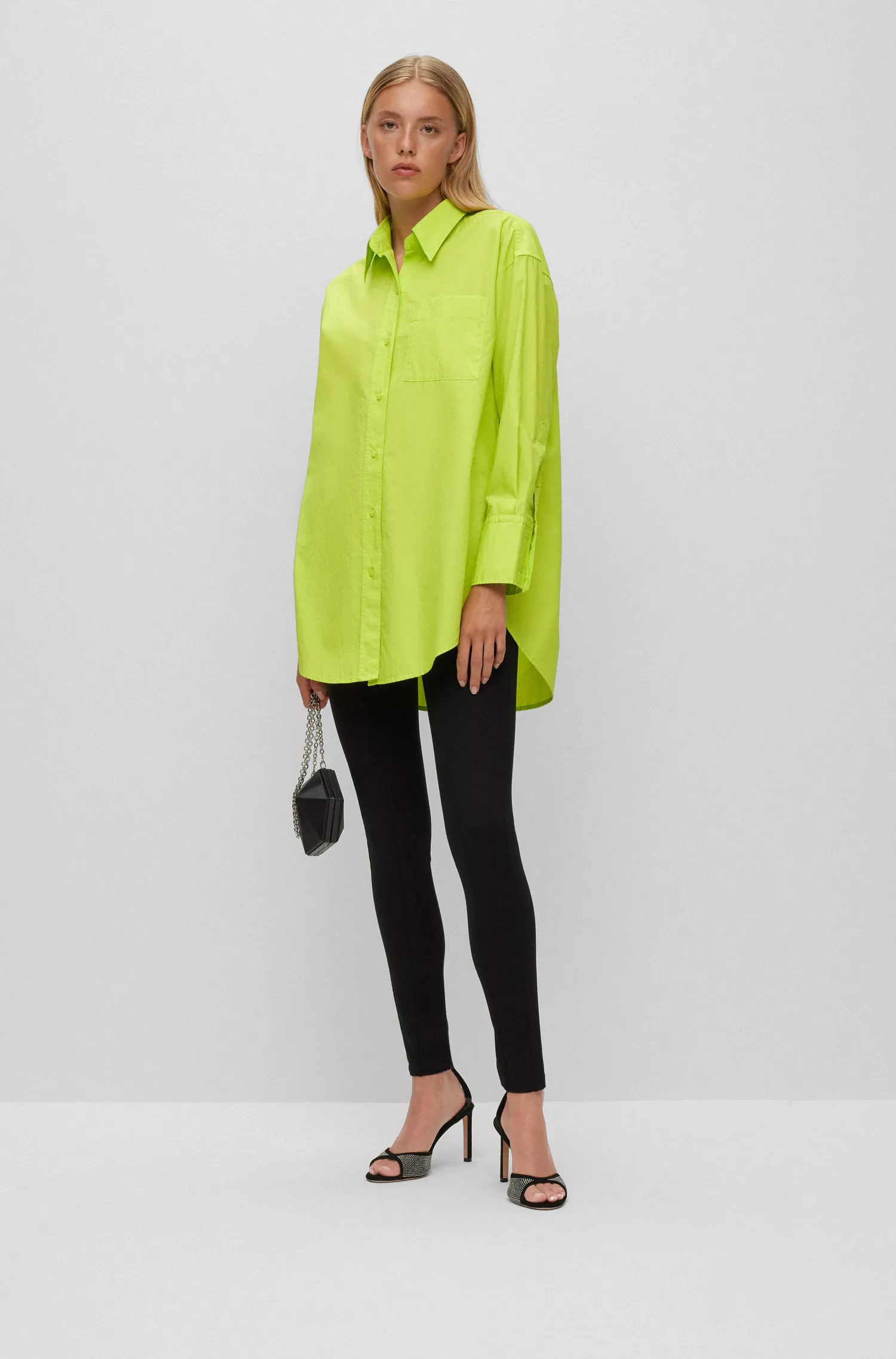 Blusa BOSS laranja de corte alongado e modelagem relaxada em algodão orgânico.